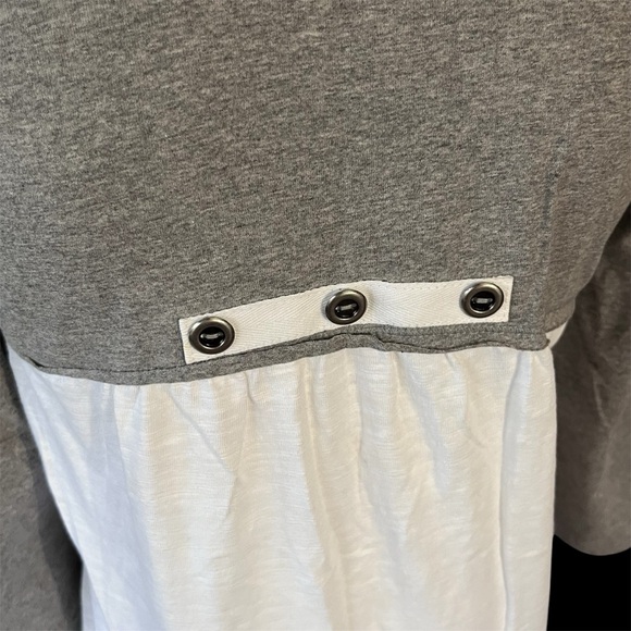 Neon Buddha Gray White Knit Tunic Cowl Neck Roll Tab Sleeves Tunic Xsmall - Picture 7 of 9